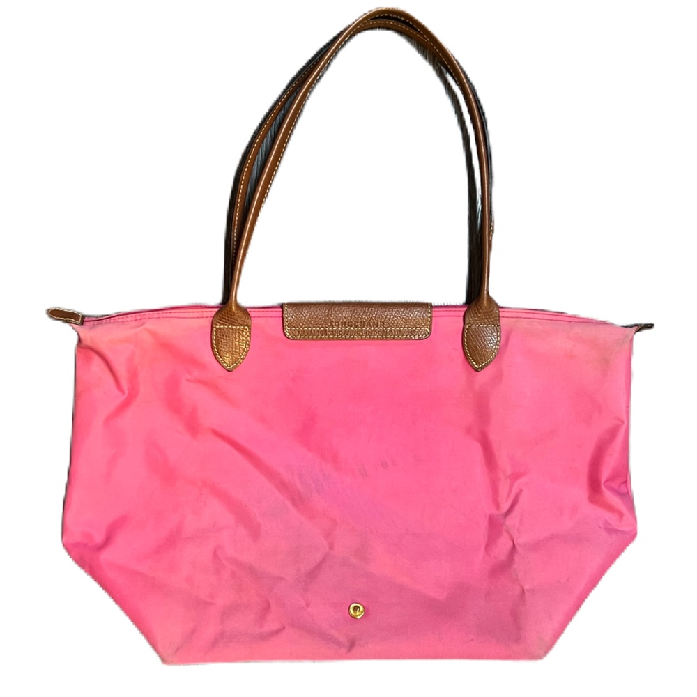 Longchamp Le Pliage Original tote, in pink nylon with brown leather trim. Used - Picture 6 of 14